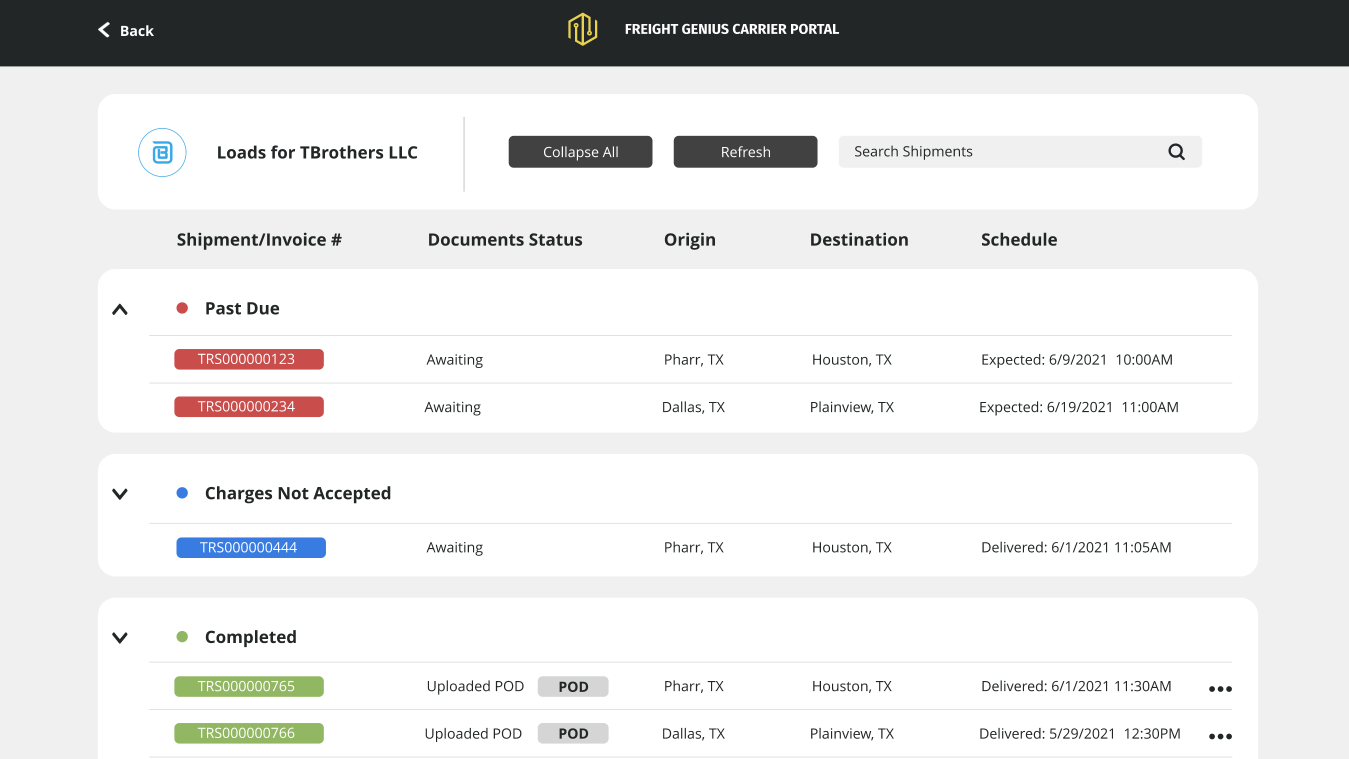 screenshot of Freight Genius